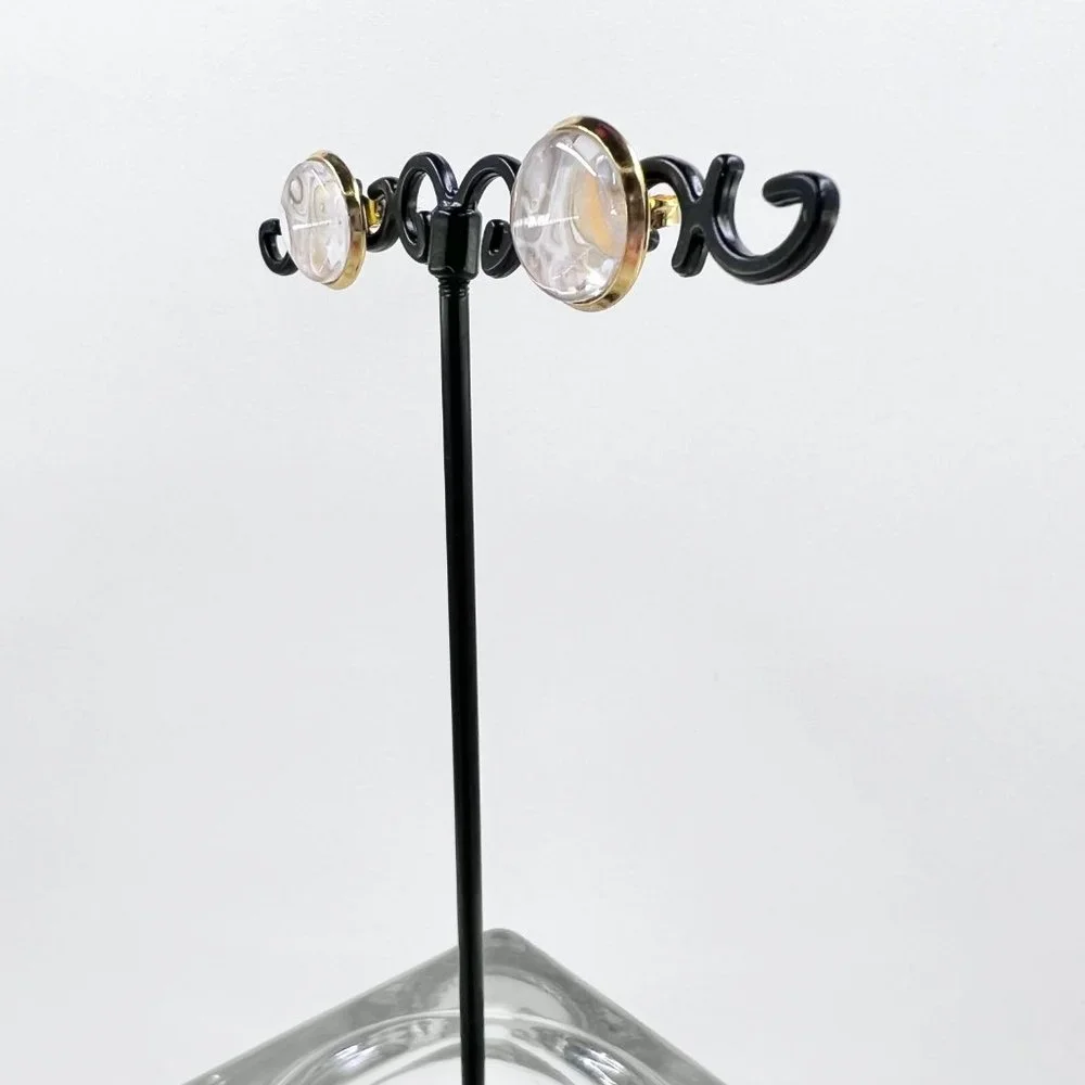 New / Handcrafted - Gold, Cream & Orange Shiny Gold Tone 12mm Stud Earrings - Picture 4 of 7